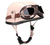 Casque Ouvert avec Lunettes, Casque Allemand Moto Ouvert Adulte Demi, Casque Moto en Cuir Vintage, ECE Homologué, Casque De Moto Cruiser Scooter D, XL: 60-61cm