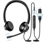 Casque PC avec Micro,Casque Audio Filaire,Casque USB/Type-C/3,5Mm Stéréo écouteur d'écoute Oreillette Professionnelle pour