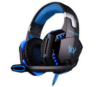 Casque PC bleu et noir pour PC Gamer, Longueur du Câble: Environ 2.2m + Sur-oreille Jeu Gaming Écouteur Bandeau avec Micro Basse Stéréo LED Lumière