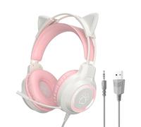 Casque PC filaire | Oreilles de chat ergonomiques éclairées - Casque de jeu filaire pour ordinateur - Pour femmes, filles, adolescentes, adultes - Écoute de la musique - Étudier des vidéos pour