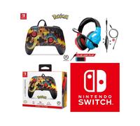 CASQUE PC SWITCH ROUGE ET BLEU + Manette filaire SWITCH Pokémon - Dracaufeu- Tempête Officielle Nintendo Câble USB détachable
