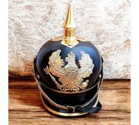 Casque Pickelhaube allemand impérial à pointe - Réplique en fer et cuir noir avec laiton | Casque officier militaire | Accessoire LARP prussien, fête cosplay | Armure médiévale