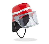 Relaxdays 10029922 Casque de Pompier pour Enfant, avec Visière, Protection nuque & Sangle pour Menton, Déguisement, Rouge 1 élément