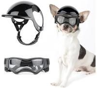 Casque pour Chien Protection Casque et Lunettes for Petits Chiens - de Moto for Animaux Compagnie avec Trous for Les Oreilles Sangles réglables for la Conduite des Chiots(Black,S Glasses S Helmet)
