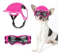 Casque pour Chien Protection Casque et Lunettes for Petits Chiens - de Moto for Animaux Compagnie avec Trous for Les Oreilles Sangles réglables for la Conduite des Chiots(Pink,S Glasses S Helmet)