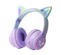 Casque pour enfants avec oreilles de chat | Casque sans fil avec microphone et lumière LED | Casque dégradé coloré, étude, jeux et écoute musicale, confortable, pratique et amusant pour