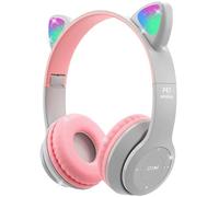 Casque pour Enfants sans FI, Megadream Casque Cat Pliable avec LED Flash Lumières Glow pour Enfants 8+, 3.5mm Jack, SD Carte Slot pour PC, Tablette, Smart Phone (Gris)