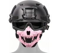 Casque Rapide Tactique Airsoft De Type PJ Et Demi-Masque De Crâne Pliable pour Le Paintball Militaire en Plein Air CS Game Shooting, Pink, Suitable for Head Circumference 54~63 cm