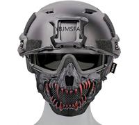 Casque Rapide Tactique Airsoft De Type PJ Et Demi-Masque De Crâne Pliable pour Le Paintball Militaire en Plein Air CS Game Shooting, BK, Suitable for Head Circumference 54~63 cm
