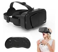 Casque RéAlité Virtuelle 3D VR, Lunettes VR Souples Et Confortables pour Jeux VidéO sur TéLéPhone Portable, avec TéLéPhones Portables, Compatible à 360° avec éCrans 4,7-7,2 Pouces,Black+B01 Handle