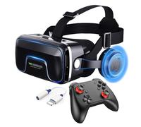 Casque Realite Virtuelle avec Contrôleur et Écouteurs,Casque Virtuelle Réalité pour Telephone pour Films 3D Jeux Vidéo,Casque VR Smartphone pour 4,7 à 7,2 Pouces Tout,Cadeaux de Noël pour Les Enfants