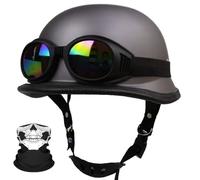 Casque rétro, Casque en Forme de Bol avec Lunettes, Demi-Casque de Moto rétro certifié ECE, Unisexe, adapté aux Motards, croiseurs, Tours en Scooter C,M