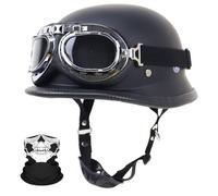 Casque rétro, Casque en Forme de Bol avec Lunettes, Demi-Casque de Moto rétro certifié ECE, Unisexe, adapté aux Motards, croiseurs, Tours en Scooter D,L