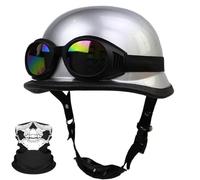 Casque rétro, Casque en Forme de Bol avec Lunettes, Demi-Casque de Moto rétro certifié ECE, Unisexe, adapté aux Motards, croiseurs, Tours en Scooter A,L