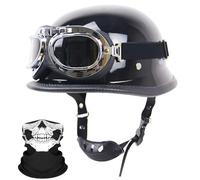 Casque rétro, Casque en Forme de Bol avec Lunettes, Demi-Casque de Moto rétro certifié ECE, Unisexe, adapté aux Motards, croiseurs, Tours en Scooter F,XXL