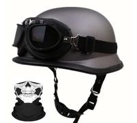 Casque rétro, Casque en Forme de Bol avec Lunettes, Demi-Casque de Moto rétro certifié ECE, Unisexe, adapté aux Motards, croiseurs, Tours en Scooter E,L
