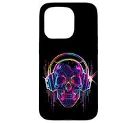 Casque rétro DJ Skull Design | Musique électrique Art Illust Coque pour iPhone 15 Pro