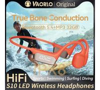 Casque sans fil à conduction osseuse étanche IPX8 Bluetooth 5.4 + 32 Go de RAM Lecteur MP3 HIFI Musique Sports Natation Casque avec micro Affichage LED WarmWhite