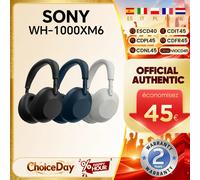 Casque sans fil à réduction de bruit Sony WH-1000XM6 original, double cœur, ultra haut de gamme, bandeau noir, 30 heures d'autonomie Platinum Silver