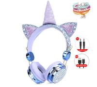 Casque sans fil avec micro mignon licorne Bluetooth 5.0 musique stéréo pour enfants Gamer Girl téléphone portable PC casque de jeu cadeaux-bleu sans boîte