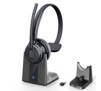 Casque sans fil avec micro pour le travail, casque Bluetooth ENC antibruit | Base de charge et clé USB incluse | Sourdine à une touche | Idéal pour le bureau à domicile, le centre d'appel