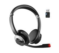 Casque sans fil avec microphone, casque Bluetooth V5.3, microphone antibruit AI et dongle USB, temps de fonctionnement 26 heures et fonction mute, casque supra-auriculaire sans fil pour ordinateur