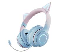 Casque sans fil avec oreilles de chat - Éclairage - Casque pliable avec contrôle du volume - Casque supra-auriculaire avec son stéréo - Gadget, kit de musique pour filles, adolescentes ou