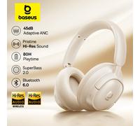 Casque sans fil Baseus Bass EH10 NC Bluetooth 6.0 à réduction de bruit 45 dB, casque supra-auriculaire avec audio spatial, autonomie de 80 heures BH1 NC Lite White