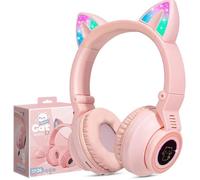 Casque sans Fil Bluetooth avec contrôle du Volume, Casque Pliable pour Enfants, avec Micro,Compatible avec iPad/PC/école ,Rose