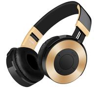 Casque sans fil Bluetooth casque HiFi stéréo FM Radio TF carte 3.5mm Aux casque de jeu pliable avec micro, noir et or