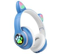 Casque Sans Fil Bluetooth pour Enfant avec Oreilles Chat Lumineux RGB Blanc / Bleu