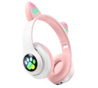 Casque Sans Fil Bluetooth pour Enfant avec Oreilles Chat Lumineux RGB Rose