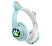 Casque Sans Fil Bluetooth pour Enfant avec Oreilles Chat Lumineux RGB Vert Menthe