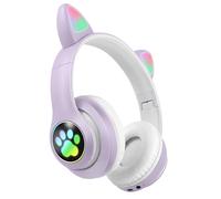 Casque Sans Fil Bluetooth pour Enfant avec Oreilles Chat Lumineux RGB Violet
