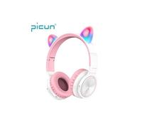 Casque sans Fil Chanceux Chat Mignon Chat Oreille Led RVB Lumière Colorée Fille Musique 5.0 Bluetooth Cadeaux -Blanc