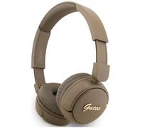 Casque sans fil Guess Script avec logo métal sur l'oreille - Marron, casque Bluetooth avec micro intégré, son clair - GUBHV6SCW