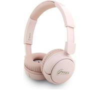 Casque sans fil Guess Script avec logo métal sur l'oreille - Rose, casque Bluetooth avec micro intégré, son clair - GUBHV6SCP