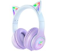 Casque sans fil ONIKUMA B90, casque de jeu Bluetooth avec oreilles de chat RGB, pilote de 40 mm, son basse HiFi, microphone intégré