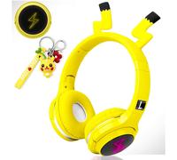 Casque sans fil pour enfants, arceau réglable et isolation phonique, décorations Pikachu éclair et ailes d'ange pour un style créatif, prise jack