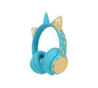 imoshion Casque sans fil pour enfants Unicorn LED Light - Limiteur de décibels - Avec câble AUX - Soft Blue / Yellow