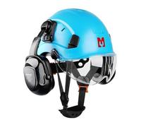 Mustbau Casque de Sécurité, Casques de Protection EN397 avec Coquilles Antibruit et Visière, 53 à 63 cm Tour de Tête Réglable, Matériau ABS Résistant pour Hommes Femmes