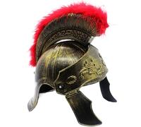 Casque Spartan romain Halloween Vintage Rusty Golden Medieval Knight Casque avec des peluches rouges pour adultes, hommes Grec ancien pour les gladiateurs de cosplay, soldat, combattants, guerrier