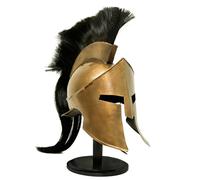 Casque spartiate médiéval avec plume noire de guerrier corinthien avec sangle en cuir | Réplique du casque grec portable pour LARP, cosplay, Halloween, présentation et collectionneurs