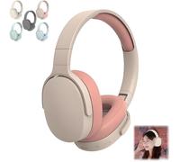 Casque stéréo Bluetooth bilatéral, cache-oreilles en mousse à mémoire de forme, pour la maison, le travail et les jeux (rose)