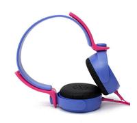 Casque stéréo coloré de 3,5 mm sur l'oreillette avec microphone, bleu rouge