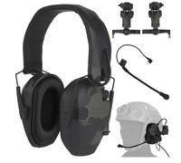 Casque Tactique C5 À Réduction de Bruit avec Amplification du Son du Micro Casque Antibruit Électronique Monté sur Casque Prise NATO TP120 for Le Tir et La Chasse(Cmbk)