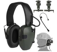 Casque Tactique C5 À Réduction de Bruit avec Amplification du Son du Micro Casque Antibruit Électronique Monté sur Casque Prise NATO TP120 for Le Tir et La Chasse(Green)