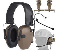 Casque Tactique C5 À Réduction de Bruit avec Amplification du Son du Micro Casque Antibruit Électronique Monté sur Casque Prise NATO TP120 for Le Tir et La Chasse(Brown)