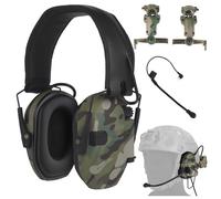 Casque Tactique C5 À Réduction de Bruit avec Amplification du Son du Micro Casque Antibruit Électronique Monté sur Casque Prise NATO TP120 for Le Tir et La Chasse(MC)