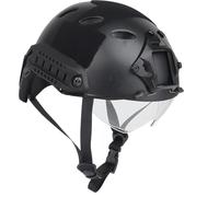 Casque Tactique Fast avec Lunettes de Protection CS War Game, Casques de Protection légers pour Cyclisme, Chasse en Plein air, équipement Airsoft (PJ-BK)
